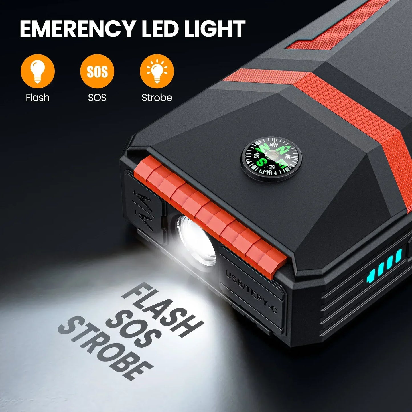 30000mAh Car Jump Starter Portable Power Bank Start-up 12V Charger Battery Emergency Auto Starting Device Booster