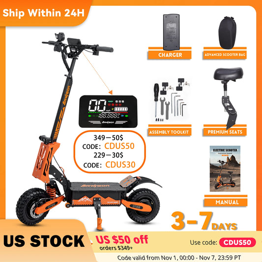 Arwibon 5600W Adult Electric Scooter Dual Motor Top Speed 50MPH,60V27AH, 11-inch Off-Road Tires Sport Folding eScooter with Seat